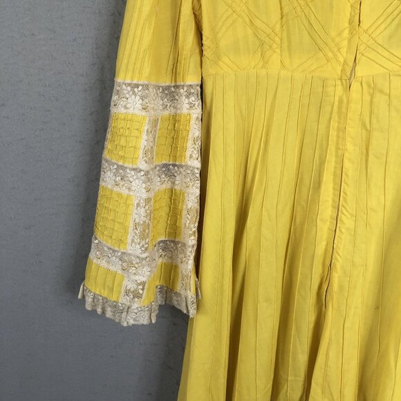 Vintage 1970s Boho Hippy Mexican Wedding Dress Tachi Castillo 14 Yellow Maxi - Picture 14 of 16